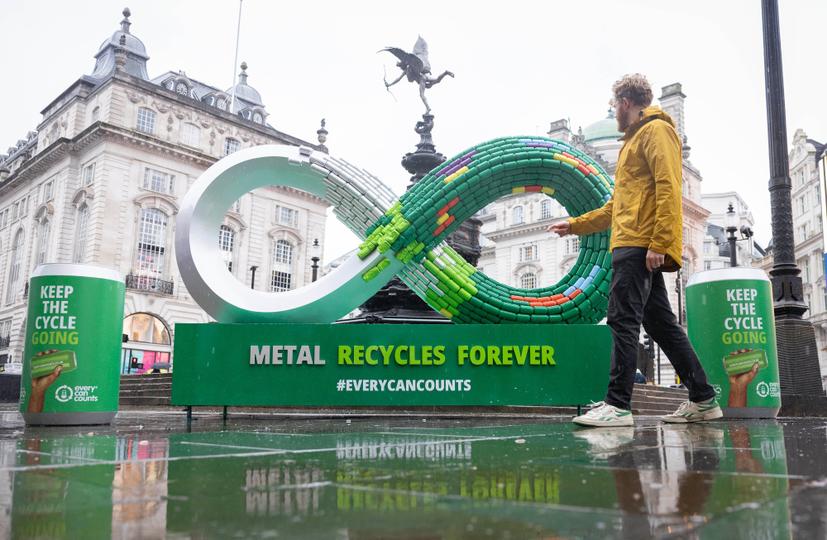 Giant infinity artwork appears in Piccadilly Circus to inspire recycling